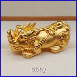 1PCS Pure 999 24K Yellow Gold Women Men Pendant 3D Lucky Bless Coin Pixiu Bead