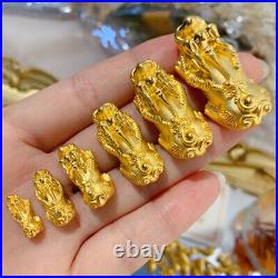 1PCS Pure 999 24K Yellow Gold Women Men Pendant 3D Lucky Bless Coin Pixiu Bead