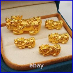 1PCS Pure 999 24K Yellow Gold Women Men Pendant 3D Lucky Bless Coin Pixiu Bead