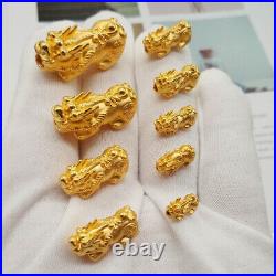 1PCS Pure 999 24K Yellow Gold Women Men Pendant 3D Lucky Bless Coin Pixiu Bead