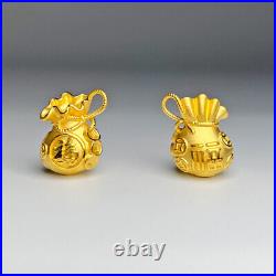 1PCS Pure 999 24K Yellow Gold Women Pendant 3D Luck Coin Bag Pendant 1.9-2.4g