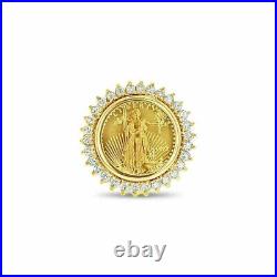 1.00CT Lab Created Diamond Halo Silver Lady Liberty Coin 4k Yellow Gold Plated