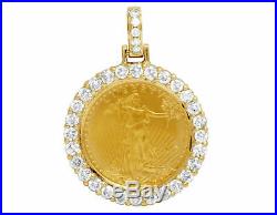 1.00 CT Unisex Diamond Pendant OZ Liberty Coin 10K Yellow Gold Finish 1.1 Inch