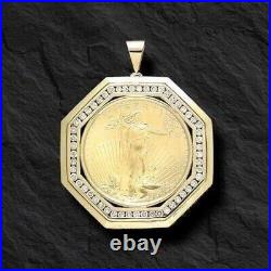 1.00 Ct Round Real Moissanite Lady Liberty Coin Pendant 14K Yellow Gold Plated