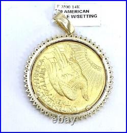 1.08 ct NATURAL DIAMOND US double eagle 34 MM bezel coin frame 14k yellow gold