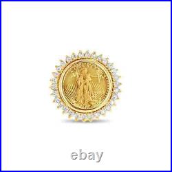 1/10OZ Fine Gold Liberty Coin With 2Ct Round Moissanite 14k Yellow Gold Plated