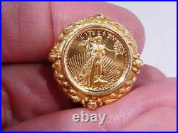 1/10 Ounce Walking Liberty Gold Coin Pendant With Fancy Bezel 6.4 Dwt