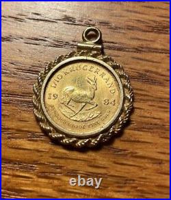 1/10 oz 1984 Gold Krugerrand Pendant 14k Yellow Gold Plated