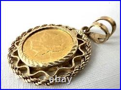 1/10 oz 9999 Fine Gold 1982 Maple Leaf Coin 14k Gold Rope Bezel Pendant 5.7gr