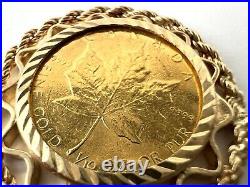 1/10 oz 9999 Fine Gold 1982 Maple Leaf Coin 14k Gold Rope Bezel Pendant 5.7gr