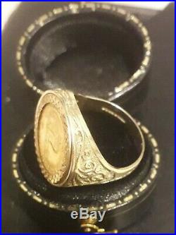 1/10 oz Krugerrand Fine Gold coin mounted Mens Hallmarked 9ct Gold Ring Size N