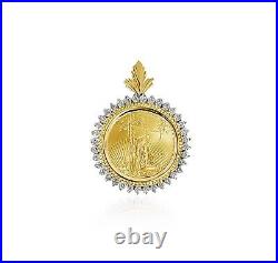 1.20Ct Round Real Moissanite Lady Liberty Coin Pendant Yellow Gold Finish