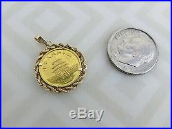 1/20 Oz Panda 1983 24k Gold bullion Coin w 14k bezel 2.2 grams total pendant