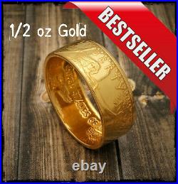 1/2 oz Gold Eagle Coin Ring 22K Polished Heads Size 5-12 Random Date