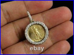 1.50Ct Real Moissanite Liberty Lady Coin Pendant 10K Yellow Gold Silver Plated