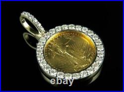 1.50Ct Real Moissanite Liberty Lady Coin Pendant 10K Yellow Gold Silver Plated