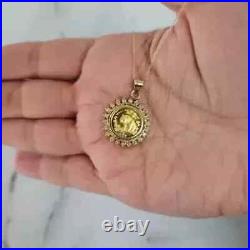 1.50Ct Real Moissanite Panda Coin Charm Pendant With Chain 14k Yellow Gold Plated