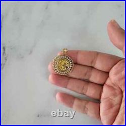 1.50Ct Round Cut Lab-Created Diamond Bear Coin Pendant 14k Yellow Gold Plated