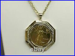 1.50 Ct Round Cut Moissanite Lady Liberty Coin Pendant 14K Yellow Gold Plated