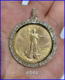 1.50 Ct Round Real Moissanite Lady Liberty Coin Pendant 14k Yellow Gold Finish