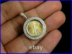 1.52 ct Round Sim Diamond Men's Coin Lady Liberty Pendant 14k Yellow Gold Plated
