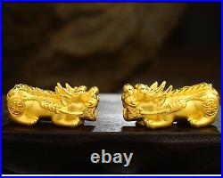1pcs New Pure 24K Yellow Gold Pendant 3D Coin Link Lucky Pixiu 1979mm/ 1-1.5g