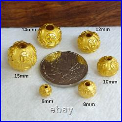1pcs Pure 24K 999 Yellow Gold Pendant 3D Bless Money Coin Ball Transfer Bead