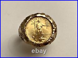 1st Issue -1986 22K GOLD 1/10 oz AMERICAN EAGLE COIN in Men's 14k NUGGET Ring