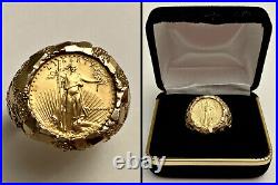 1st Issue -1986 22K GOLD 1/10 oz AMERICAN EAGLE COIN in Men's 14k NUGGET Ring