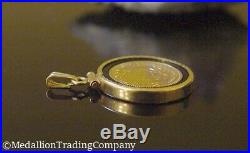 2001 1/10 oz Krugerrand. 9995 Coin 14k Yellow Gold Onyx Bezel Clip Bail Pendant