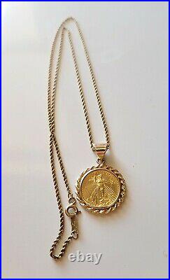 2001 1/10oz Fine Gold $5 Liberty 14k Gold Rope Bezel Coin Pendant 20 Necklace