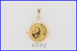 2001 20 Yuan Chinese Panda Bamboo Coin Framed Pendant witho Chain 14k Yellow Gold