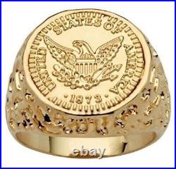 20 Coin Men's Eagle Replica Nugget Ring 14k Yellow Gold Plated