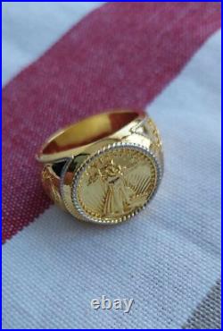 20 MM COIN 1/10 OZ US LIBERTY Wedding Ring 14k Yellow Gold Finish Without Stone