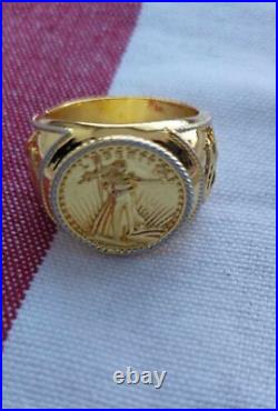 20 MM COIN 1/10 OZ US LIBERTY Wedding Ring 14k Yellow Gold Finish Without Stone