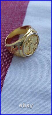 20 MM COIN 1/10 OZ US LIBERTY Wedding Ring 14k Yellow Gold Finish Without Stone