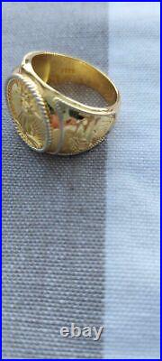 20 MM COIN 1/10 OZ US LIBERTY Wedding Ring 14k Yellow Gold Finish Without Stone