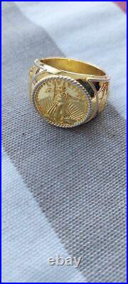 20 MM COIN 1/10 OZ US LIBERTY Wedding Ring 14k Yellow Gold Finish Without Stone