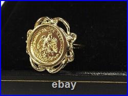 20 MM COIN Ladies RING MEXICAN DOS PESOS WEDDING RING 14k Yellow Gold Finish