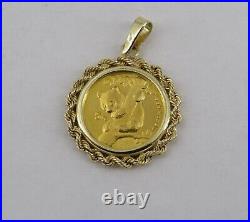 20 MM Panda Bezel Coin Without Stone Pendant Free Chain 14k Yellow Gold Plated