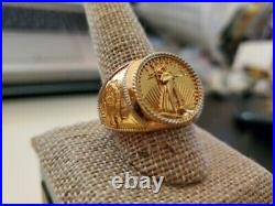 20 mm COIN Beauty Charm Men's RING 14 k Yellow Gold Finish Without Stone