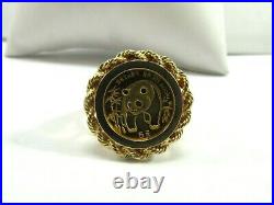 20 mm Coin Chinese Panda Bear Charm Wedding Ring 14k Solid Yellow Gold Finish
