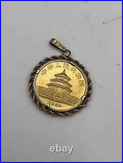 20 mm Coin Without Stone Panda Pendant Solid 14k Yellow Gold Plated With Chain