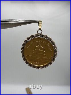 20mm 1988 1/10 Oz Panda Coin Chain Without Stone Pendant 14k Yellow Gold Plated