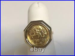 20mm COIN CHINESE PANDA BEAR COIN SET IN LADIES RING 14 KT YELLOW GOLD FINISH