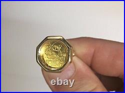 20mm COIN CHINESE PANDA BEAR COIN SET IN LADIES RING 14 KT YELLOW GOLD FINISH