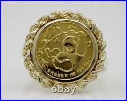20mm China Panda COIN Without Stone Beauty Fancy Ring 14k Yellow Gold Finish