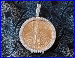 20mm Coin 2 Ct Real Moissanite American Liberty Pendant 14k Yellow Gold Plated