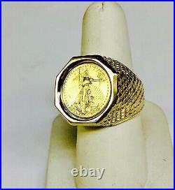 20mm Coin American Liberty With Wedding Ring in Men's 14k Yellow Gold Finish