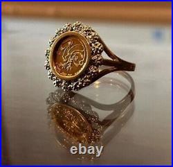 20mm Coin Chinese Panda Bear 3Ct Moissanite Charm Ring 14K Yellow Gold Finish